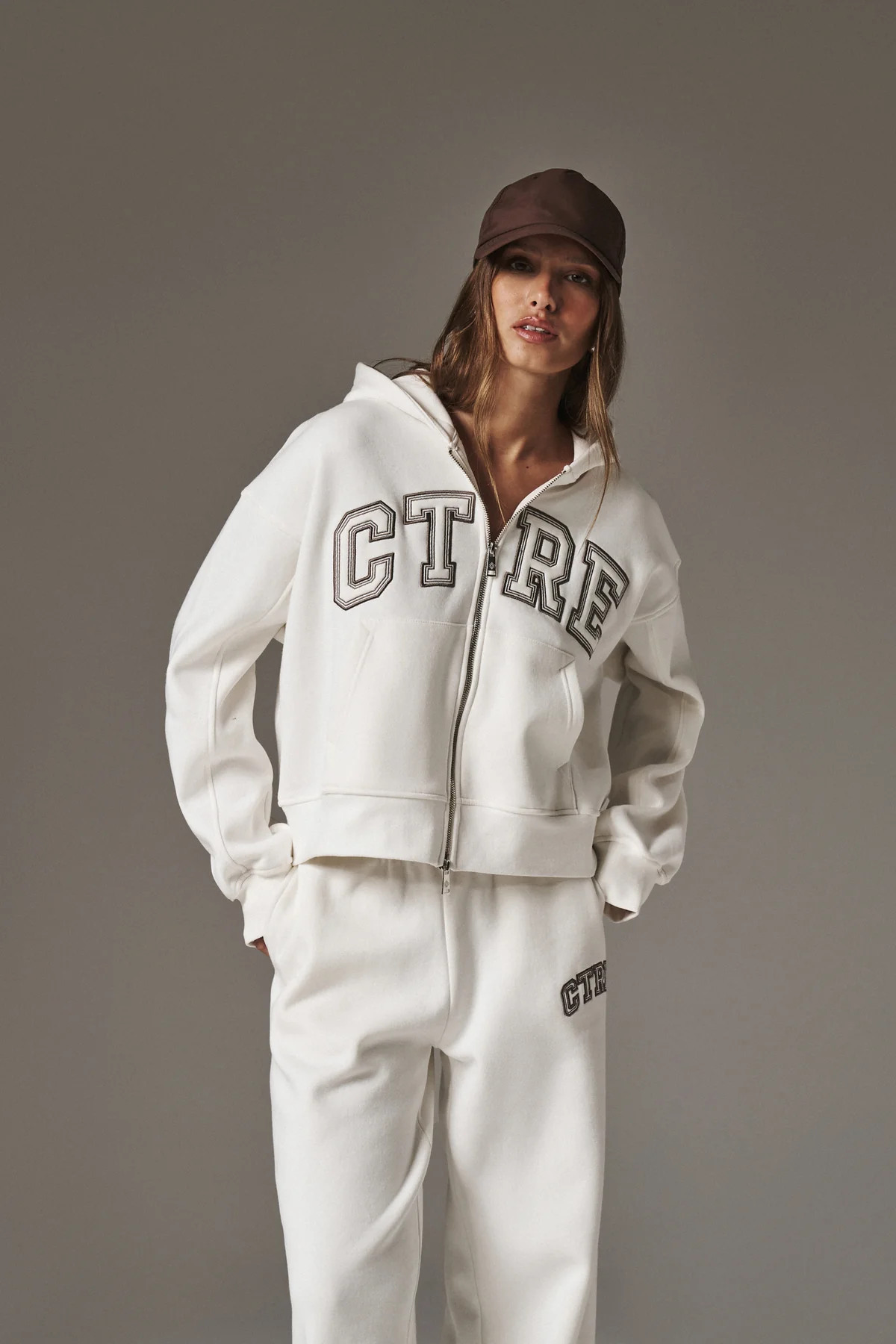 CTRE CROPPED ZIP THROUGH HOODIE - OFF WHITE | The Couture Club