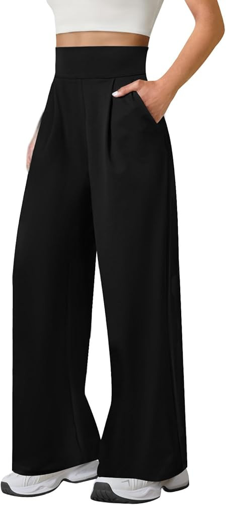 Womens Wide Leg Yoga Pants High Waisted Loose Stretch Lounge Workout Gym Trousers with Pockets | Amazon (US)