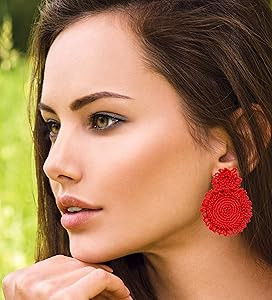 Handmade Beaded Earrings Bohemian Statement Earrings Drop Bead Earrings with Hypoallergenic Steel... | Amazon (US)