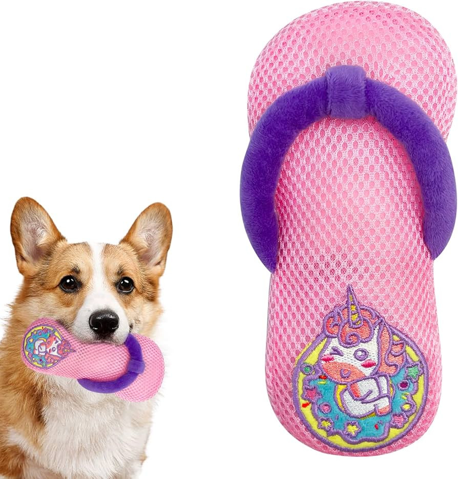 Squeaky Dog Toys, Floating Dog Toys with Mesh for Cleaning Teeth, Pink Slippers Dog Gifts for Sma... | Amazon (US)