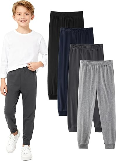 Cvaoo 4 Pack Boys Cotton Pants - Boys Long Underwear Thermal Pants Bottom Joggers for Sports Ever... | Amazon (US)