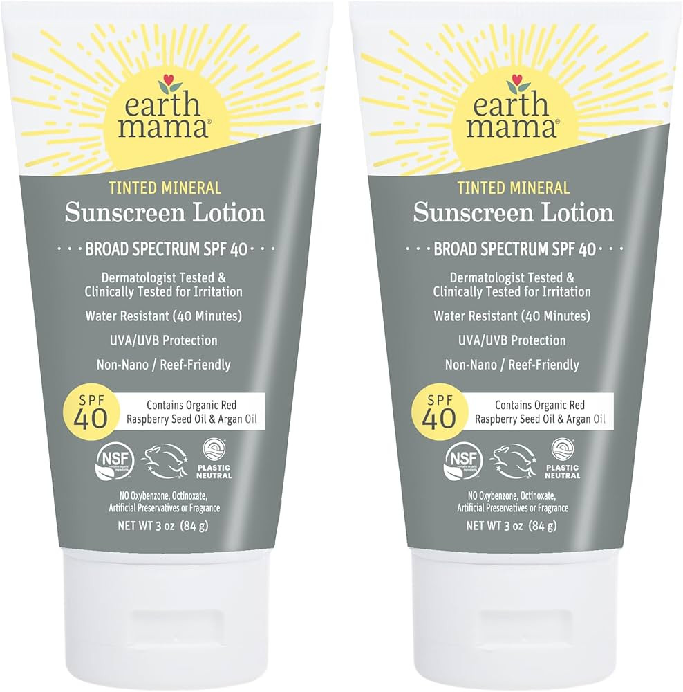 Earth Mama Tinted Mineral Sunscreen Lotion SPF 40, Contains Organic Argan and Red Raspberry Seed ... | Amazon (US)