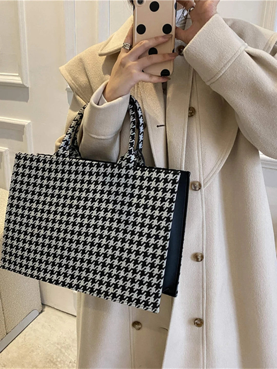 Allover Houndstooth Top Handle Bag - Etsy | Etsy (US)