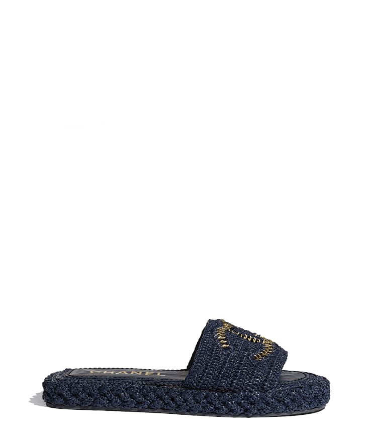 Cord Navy Blue Mules | CHANEL | Chanel, Inc. (US)