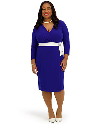 Women's V-Neck Knee Length Wrap Dress, Regular and Plus Size | Macy's