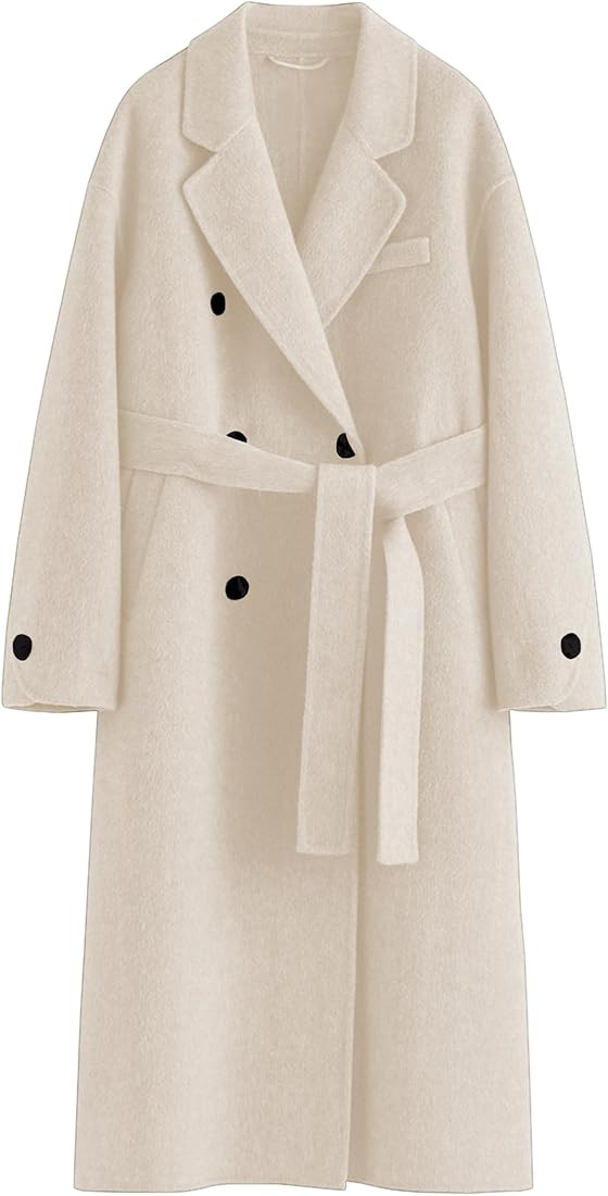 Peaceglad Womens Pea Coats Fall Long Trench Coat Double Breasted Button Down Lapel Belted Peacoat | Amazon (US)