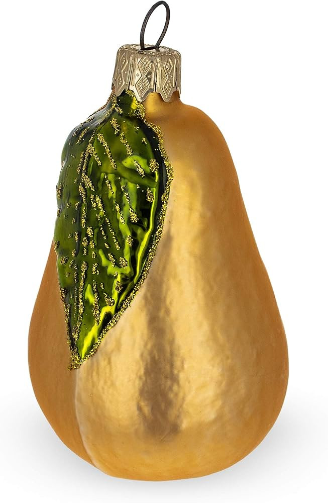 Pear with Shiny Leaf Mini Glass Christmas Ornament | Amazon (US)