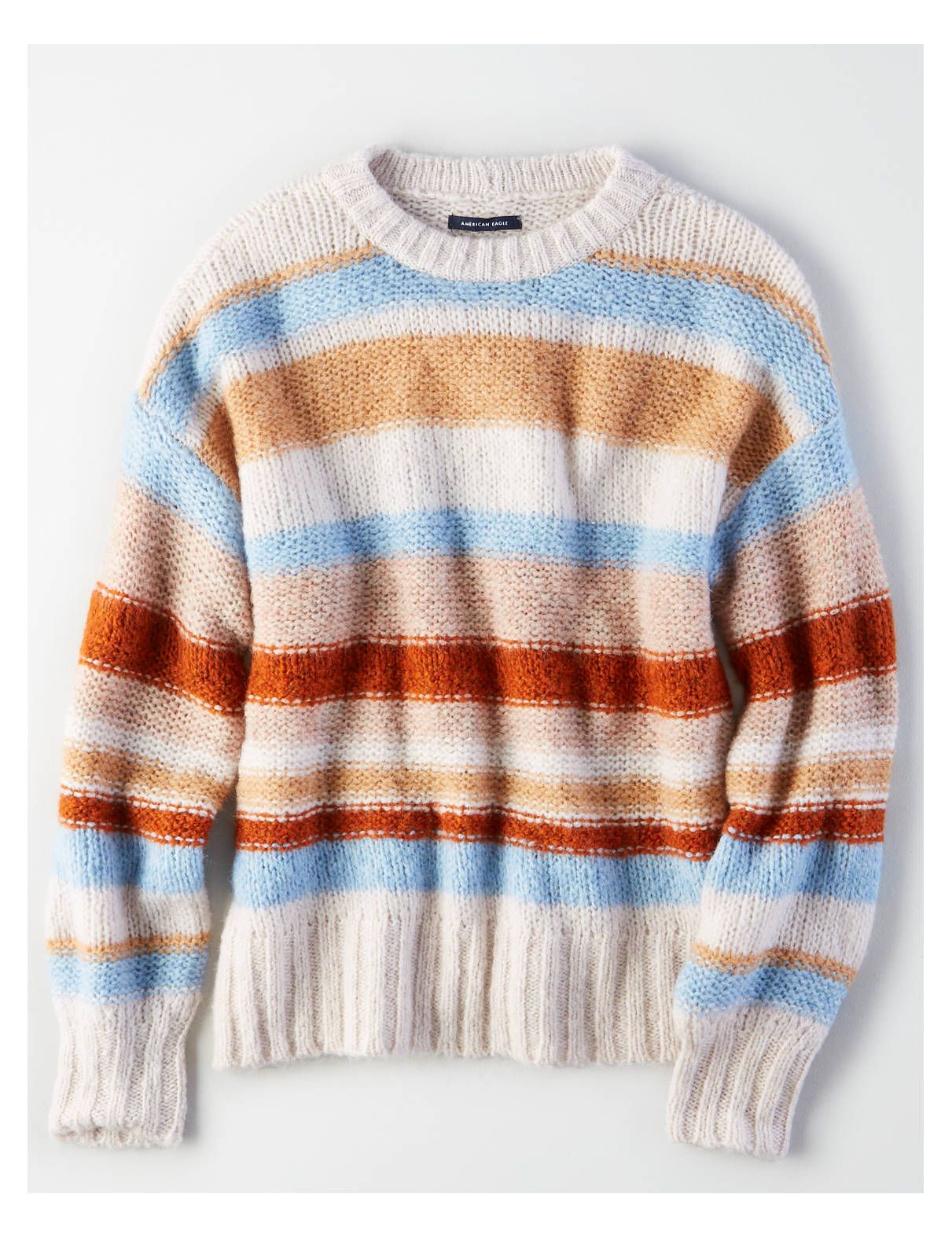 AE Multi-Stripe Pullover Sweater, Cream | American Eagle Outfitters (US & CA)