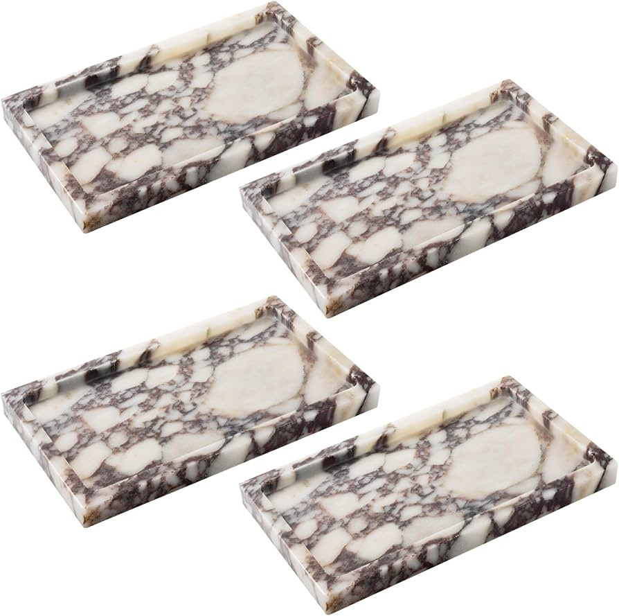 Calacatta Viola Marble Trays 10"x6" Rectangular - Vanity & Desk Organizer Set, Stone Serving Plat... | Amazon (US)