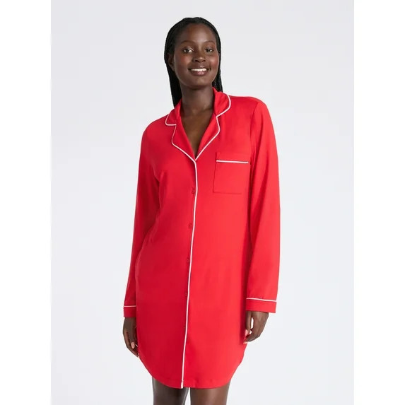 Joyspun Women's Dreamy Soft Collection Notch Collar Sleepshirt with Long Sleeves, Sizes S-4X | Walmart (US)