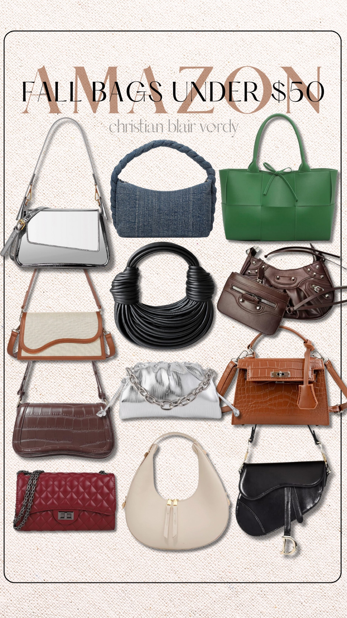 Amazon; fall; handbags 

#christianblairvordy 

#amazon #fall #bag #handbags #fallcolors #trending #lookforless #under50

#LTKSeasonal #LTKfindsunder50 #LTKitbag