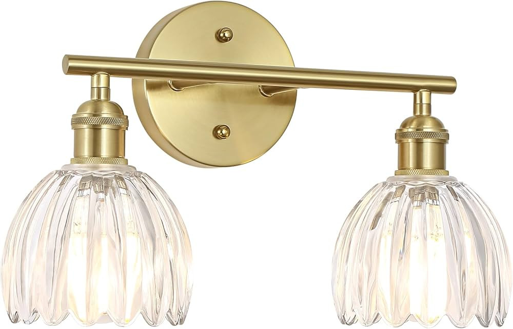 Vintage Bathroom Light Fixtures,2-Light Hardwired Vanity Lights with Clear Tulip Glass Shade,Gold... | Amazon (US)