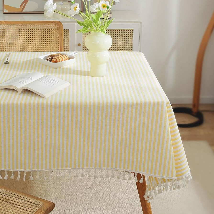 meioro Striped Tablecloth Rectangle Tablecloths Cotton Blend Table Cloth Washable Tabletop Decora... | Amazon (US)