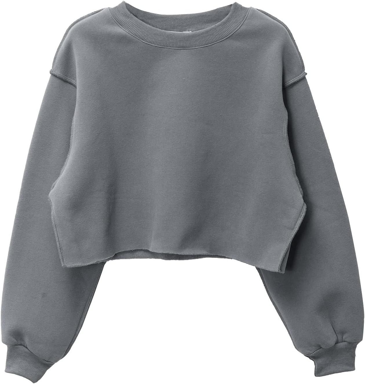 Amazhiyu Women's Fleece Raw Cut Cropped Sweatshirt | Amazon (US)