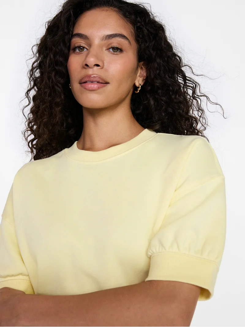 Time and Tru Women's Fleece Sweatshirt with Short Sleeves, Sizes XS-XXXL | Walmart (US)