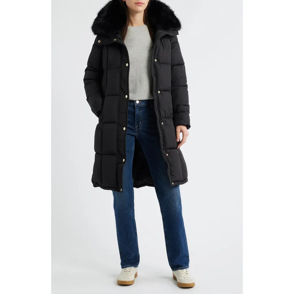 Michael Kors Faux Fur Trim Hooded Puffer Coat in Black at Nordstrom, Size Small | Nordstrom