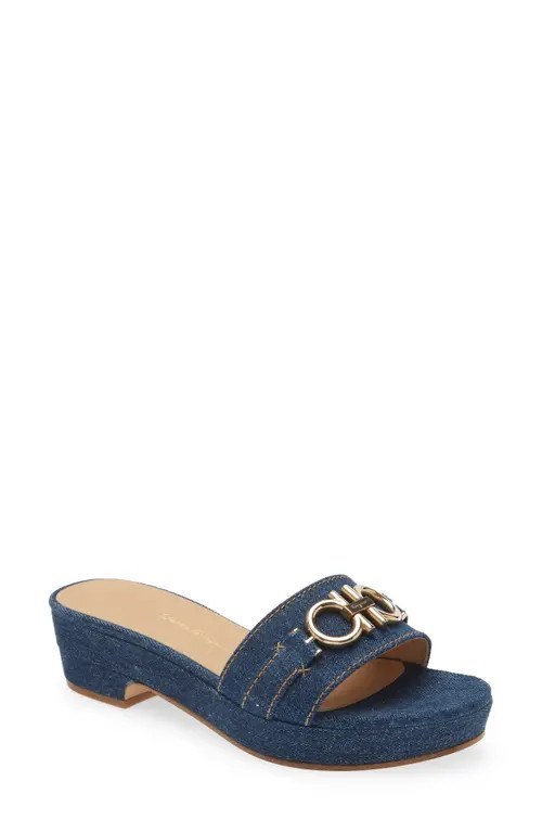 Salvatore Ferragamo Philein Bit Sandal in Blue Denim at Nordstrom, Size 9.5 | Nordstrom