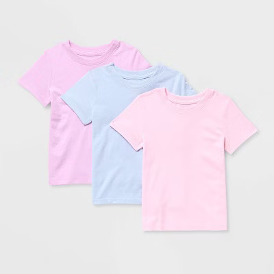 Toddler Girls' 3pk Short Sleeve T-Shirt - Cat & Jack™ Purple/Pink/Blue 12M | Target