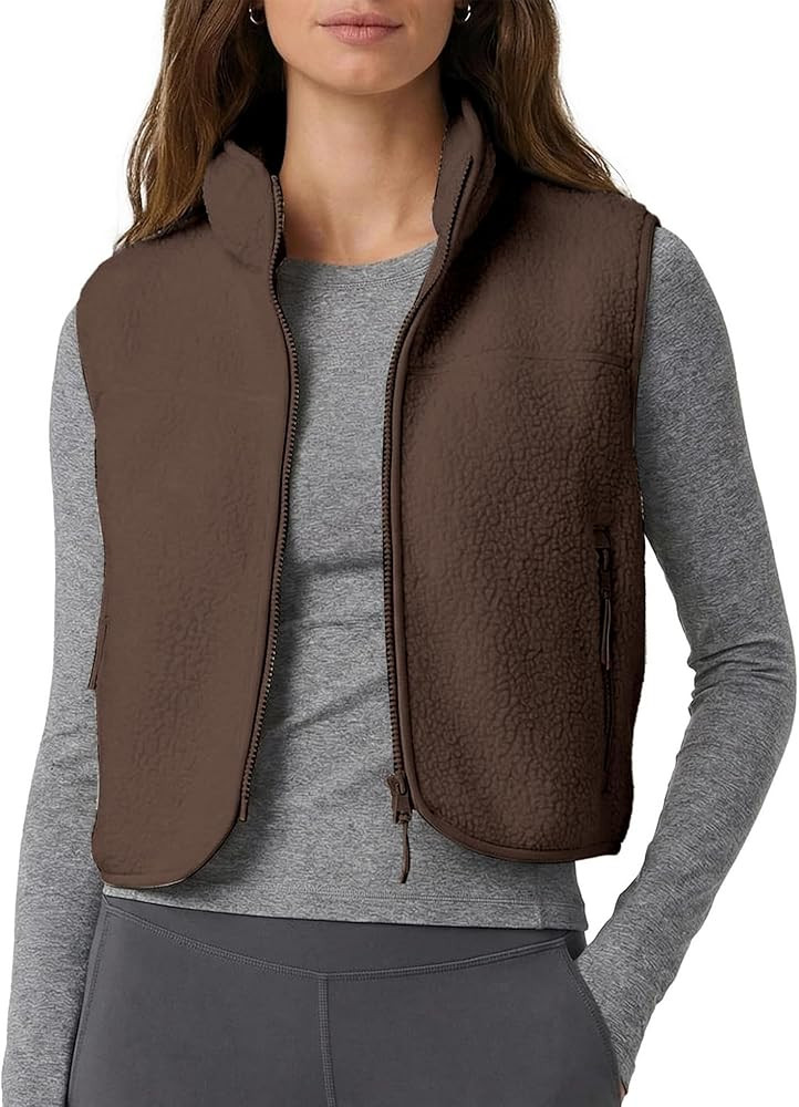 Cozy Fleece Vest Women Sleeveless Full Zip Cropped Sherpa Jackets Mock Neckline Oversized Outwear... | Amazon (US)