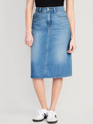 Extra High-Waisted Jean Midi Skirt for Women | Old Navy (US)