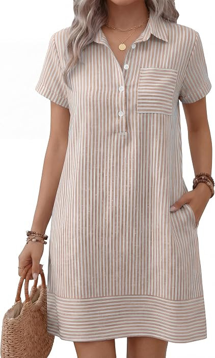 ANRABESS Womens Summer Casual Short Sleeve Shirt Dresses | Amazon (US)