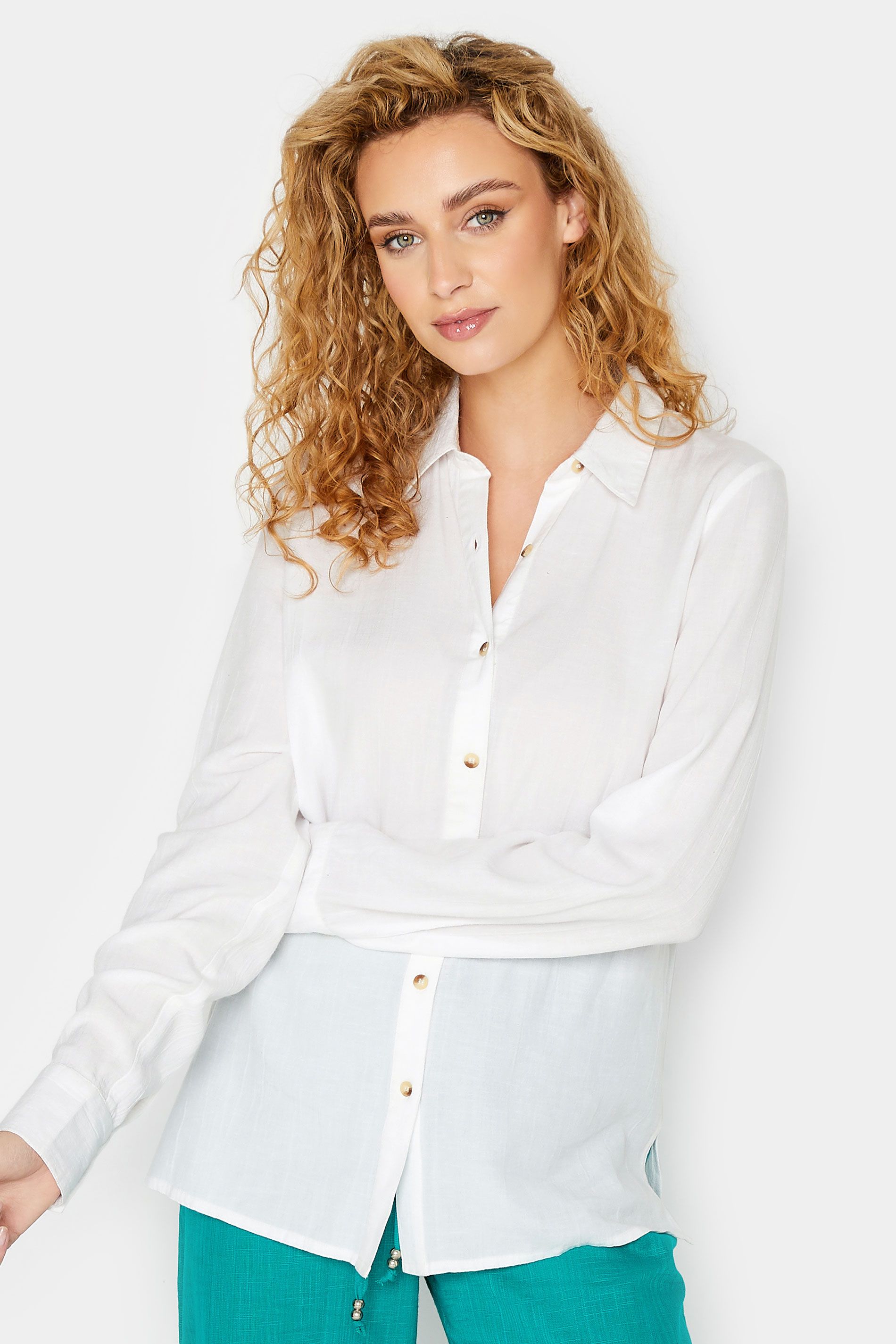LTS Tall White Long Sleeve Linen Shirt | Long Tall Sally
