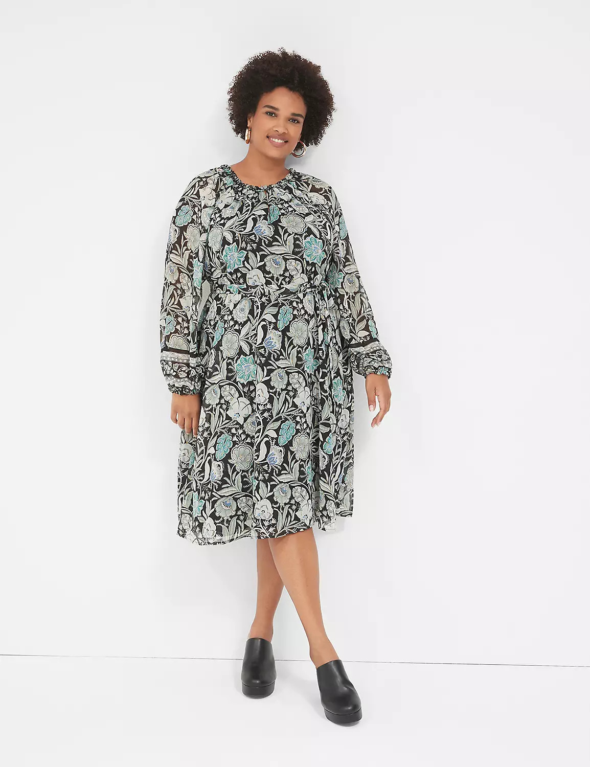 Lurex Ruffle-Trim Notch-Neck Mini Dress | LaneBryant | Lane Bryant (US)