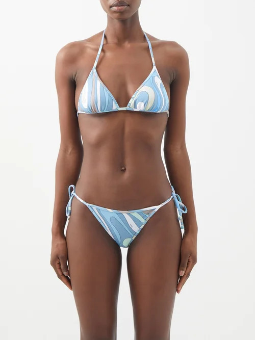Pucci - Marmo-print Triangle Bikini Top - Womens - Blue Print | Matches (UK)