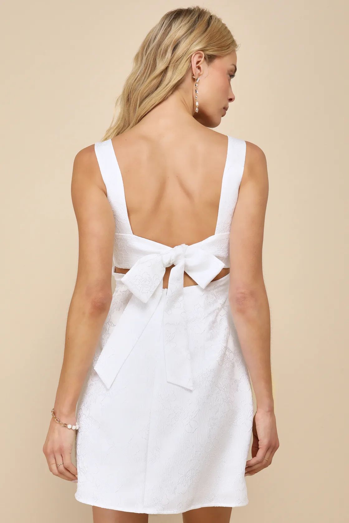 Perfectly Flirtatious White Floral Jacquard Tie-Back Mini Dress | Lulus
