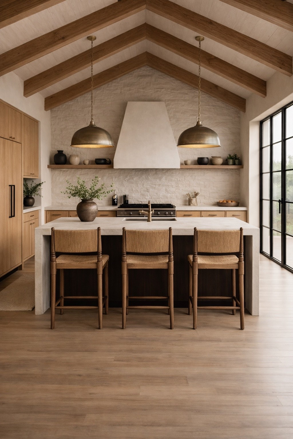 I love natural elements in a kitchen! Everything from stone to neutral wood grain finishes. This kitchen is beautiful and these Wayfair pendants and stools are the perfect finishing pieces! 

#LTKHome