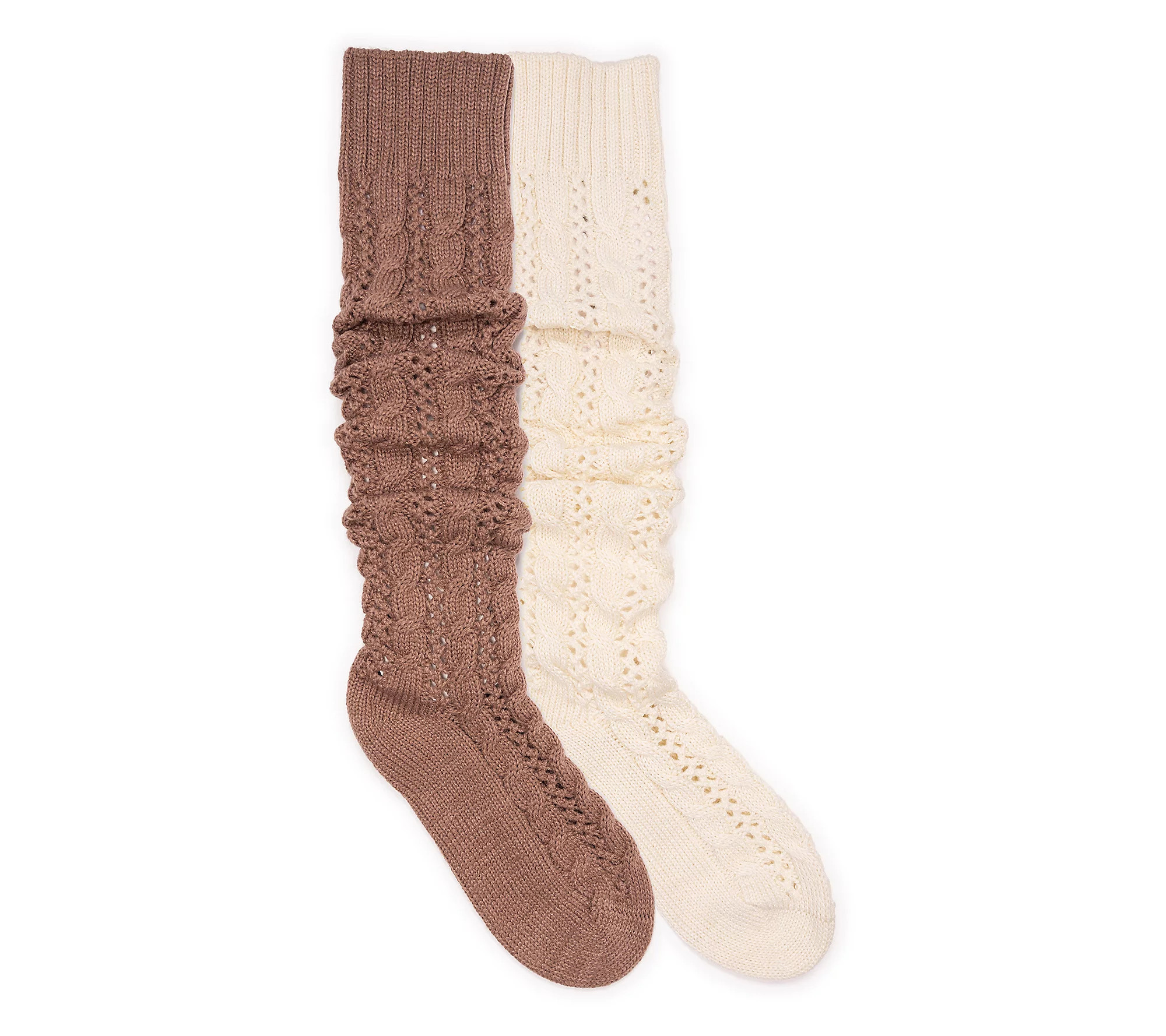 MUK LUKS Women's Set of 2 Slouchy Knit Cable Ta l Socks | QVC