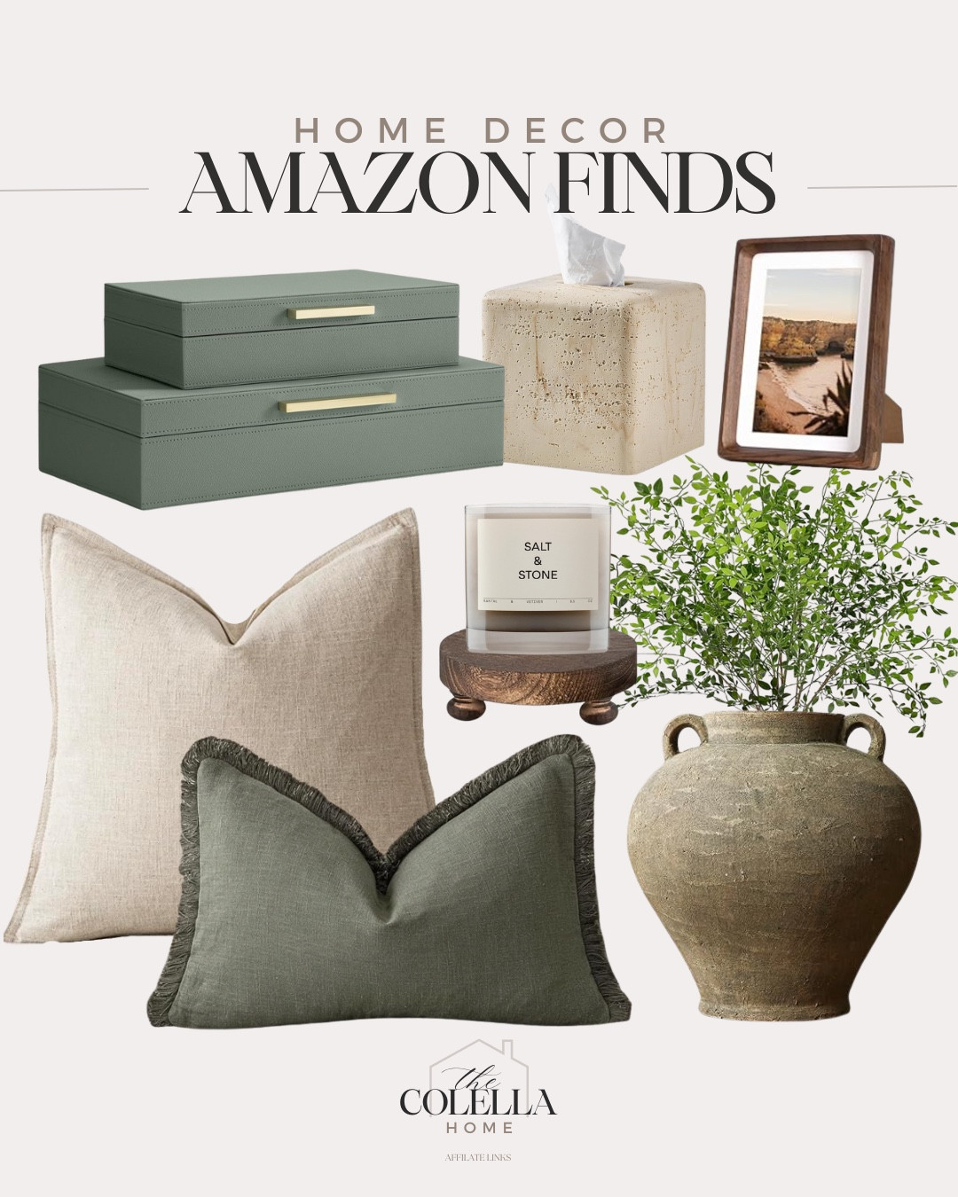 Amazon home decor includes vase, greenery stems, candle, candle riser, throw pillows, decorative boxes, tissue cover, and frame.

Winter home decor, neutral home decor, cozy home decorr

#LTKFindsUnder50 #LTKFindsUnder100 #LTKHome