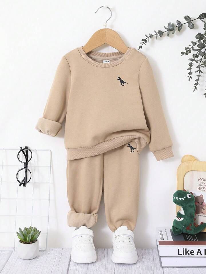 SHEIN Baby Boy Dinosaur Print Sweatshirt & Sweatpants | SHEIN