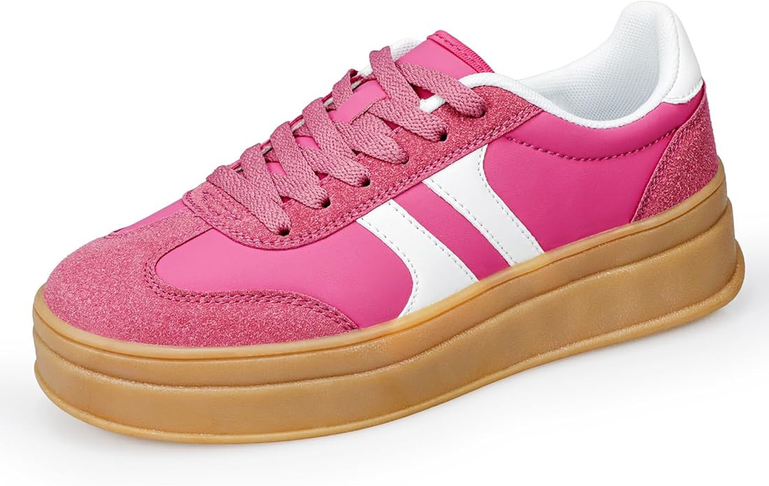 Women's Thick Sole Retro Fashion Sneakers Classic Walking Shoes Thick Rubber Lace-Up Footwear Ant... | Amazon (US)