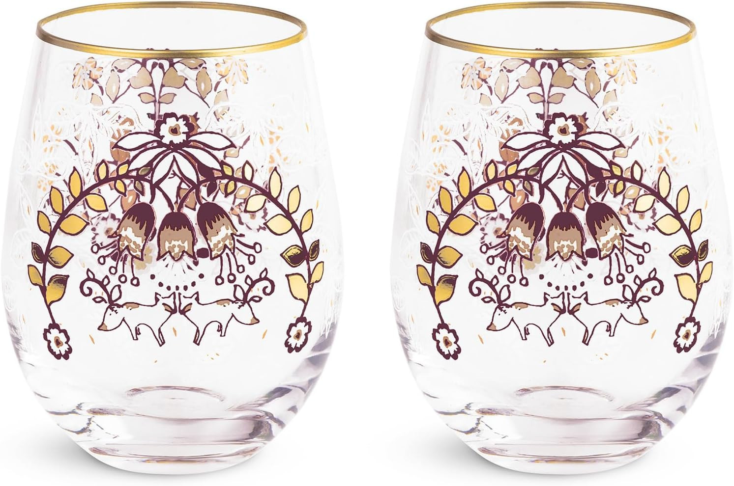 Vera Bradley Holiday Stemless Wine Glass Set of 2, Glass Cups Set, BPA Free, 16 Ounce Capacity, R... | Amazon (US)