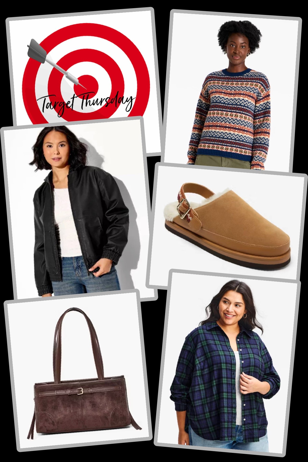 Time for Target Thursday, a round up of fantastic New Arrivals worth checking out! 🎯

🎯 Wild Fable Women’s Bomber Jacket - such a beautiful new jacket that will pull a whole look together. Has an effortlessly chic look to it, and the fabric itself is so soft, with a high end look. A few easy to wear neutrals available. 

🎯 Universal Thread Faux Suede Belted Satchel Bag - this recently launched, and instantly became one of Target’s “trending” items since it’s been a huge seller. Very timeless, classic bag style that can fit so much. Four colors available at a great price point for the quality.

🎯 Universal Thread Women’s Fairisle Crewneck Pullover Sweater - every year, Target launches at least one sweater that looks like it’s straight out of a Hallmark movie. This is it! Classic Fairisle pattern that comes in three color choices. The fabric is also incredibly soft and cozy. 

🎯 Universal Thread Women’s Evette Reversible Strap Mules - brand new release that is faux fur lined and the coziest new footwear option at Target. These are super soft and warm - definitely a style that’s perfect for the coming months!

🎯 Universal Thread Women’s Long Sleeve Button Down Flannel Shirt - love love this new flannel shirt option that just hit stores! These patterns available just scream Fall, and are perfect for cozy Fall weekends at the pumpkin patch, apple orchard or anywhere else! 

#targetthursday #targetfinds #targetstyle