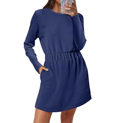 ANRABESS Womens Long Sleeve Dress 2025 Fall Casual Elastic Waist Short Mini T Shirt Dresses with ... | Amazon (US)