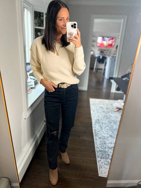 Wearing a small in this sweater. Jeans are a 4 & are such a great pair of denim! 

Target jeans. Target finds. Amazon fashion. Sweater Weather. Neutral Sweater. Boot season. Booties. Fall casual outfits. Mom style. 

#LTKunder50 #LTKSeasonal #LTKstyletip