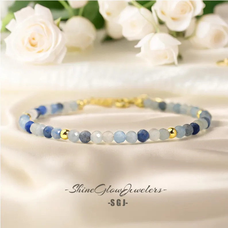 Blue Aventurine Bracelet: Dainty Gemstone, Gold-filled, Adjustable - Etsy | Etsy (US)