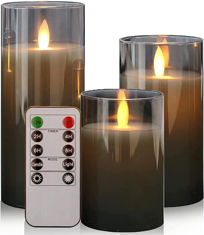 Led Flameless Candles Premium Black Glass with Remote Control Battery Operated Flickering Warm Li... | Amazon (US)