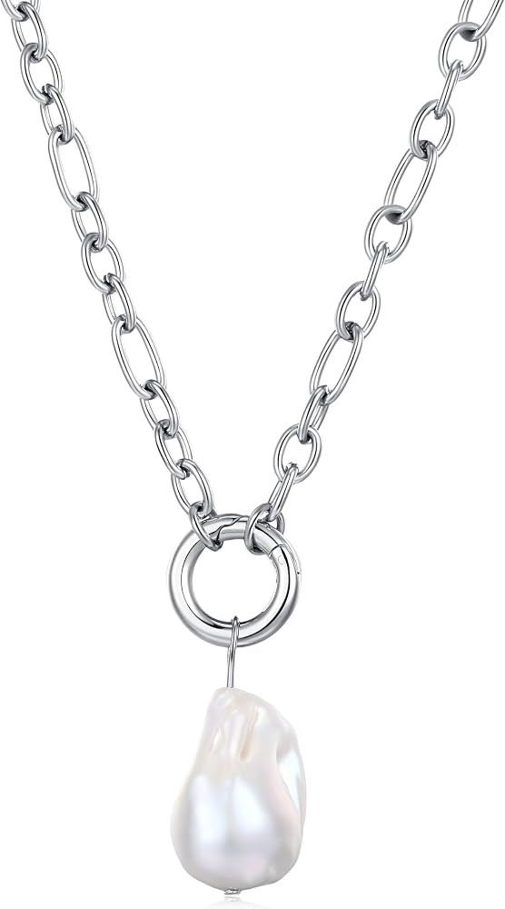 SAMYA Baroque Freshwater Pearl Necklace for Women, Stainless Steel Paperclip Necklace for Women S... | Amazon (US)