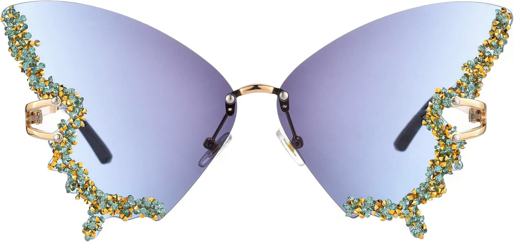 Luxury Diamond Butterfly Sunglasses Women Vintage Rimless Oversized Rhinestone bling Sun Glasses ... | Amazon (US)