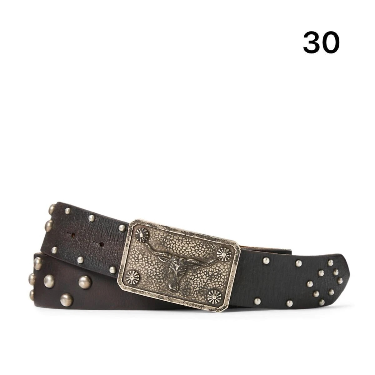 RRL RALPH LAUREN Men's Studded buffalo black Leather belt Size 30 USED | eBay US