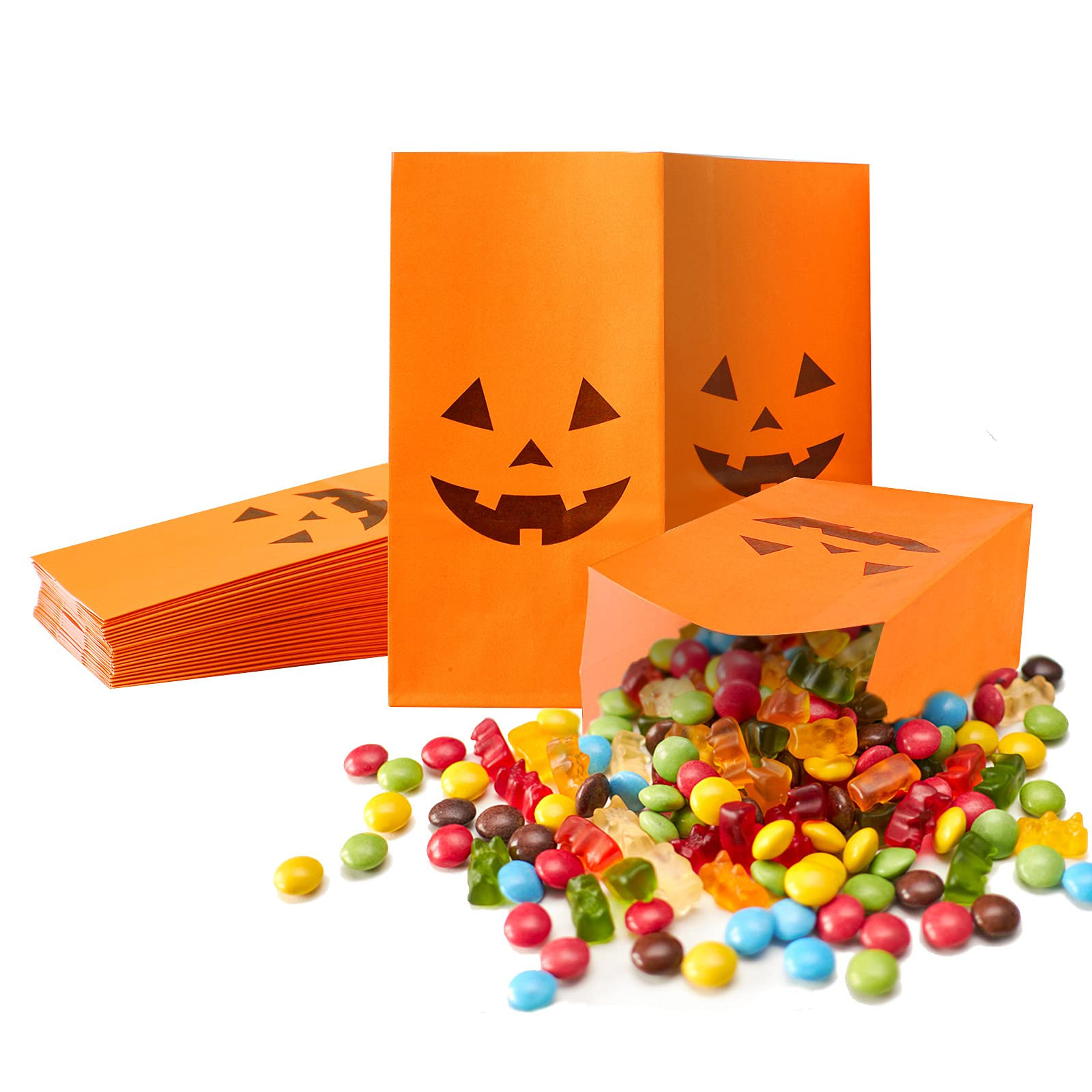 Halloween Candy Paper Bags, 24 PCS Halloween Pumpkin Gift Bags for Halloween Goodie Cute Bags Party Supplies | Amazon (US)