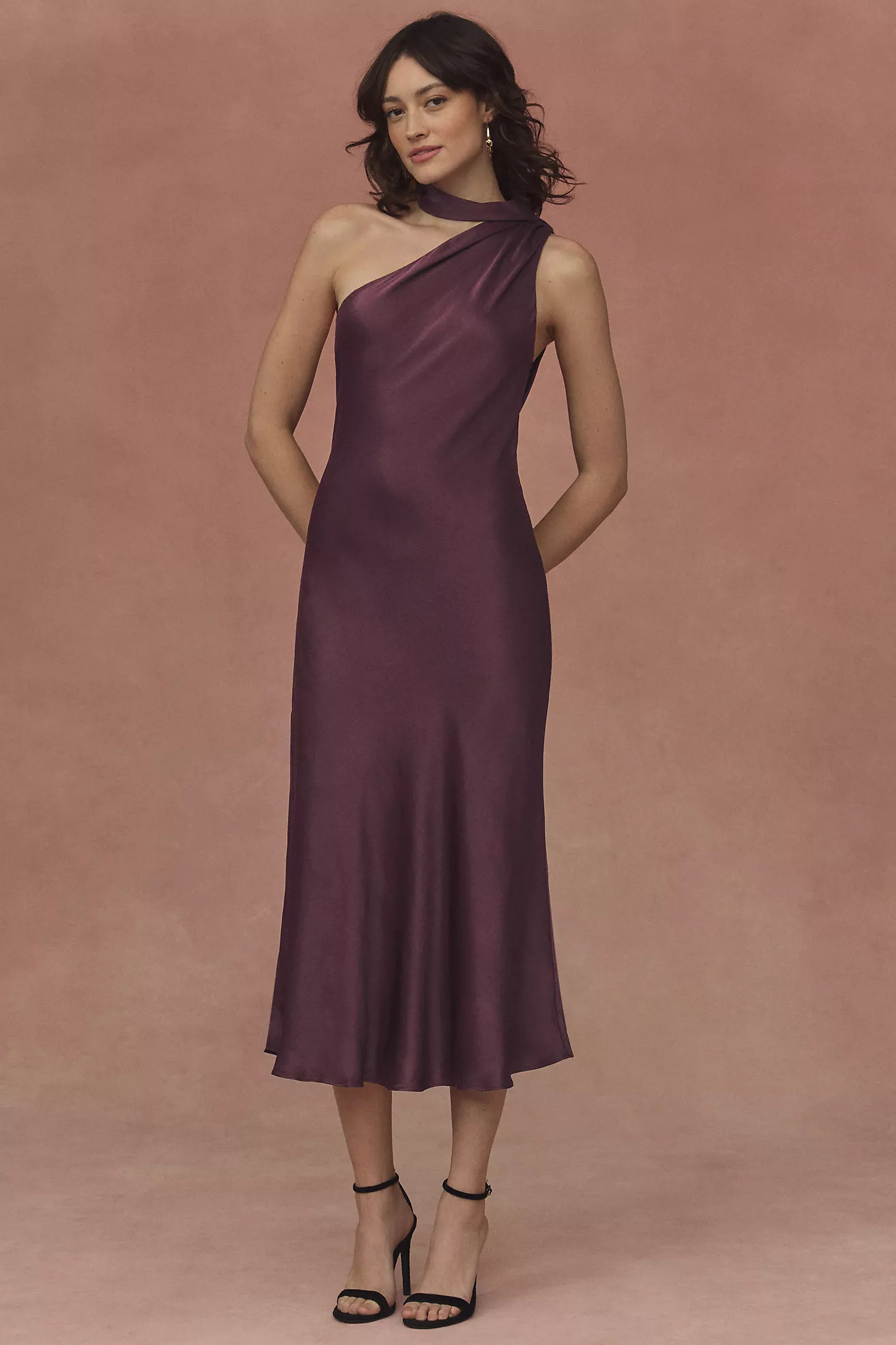 BHLDN Nicoletta One-Shoulder Scarf Satin Midi Dress | Anthropologie (US)