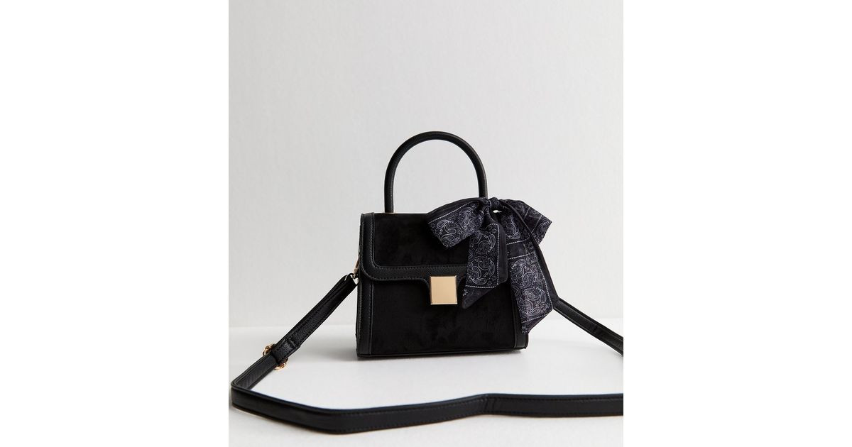Black Faux Suede Scarf Trim Top Handle Bag | New Look | New Look (UK)