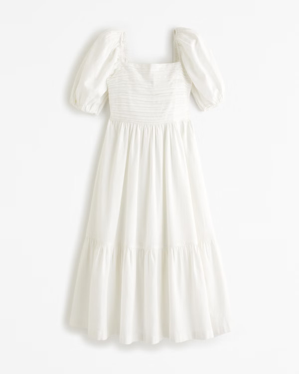 Emerson Linen-Blend Puff Sleeve Midi Dress | Abercrombie & Fitch (US)