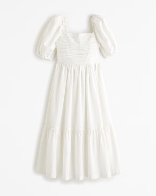 Women's The A&F Emerson Linen-Blend Puff Sleeve Midi Dress | Women's Dresses & Jumpsuits | Abercr... | Abercrombie & Fitch (US)