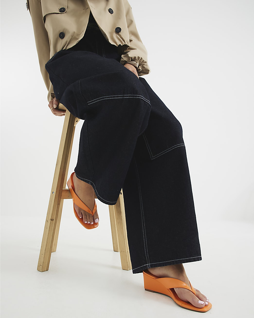 Orange Toe Thong Wedge Heeled Sandals | River Island UK & IE