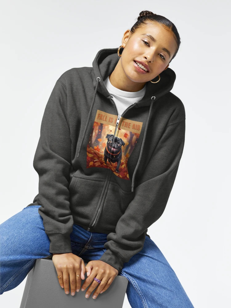 Black Fall Pug - Fall is in the Air Zipped Hoodie | Redbubble (US)